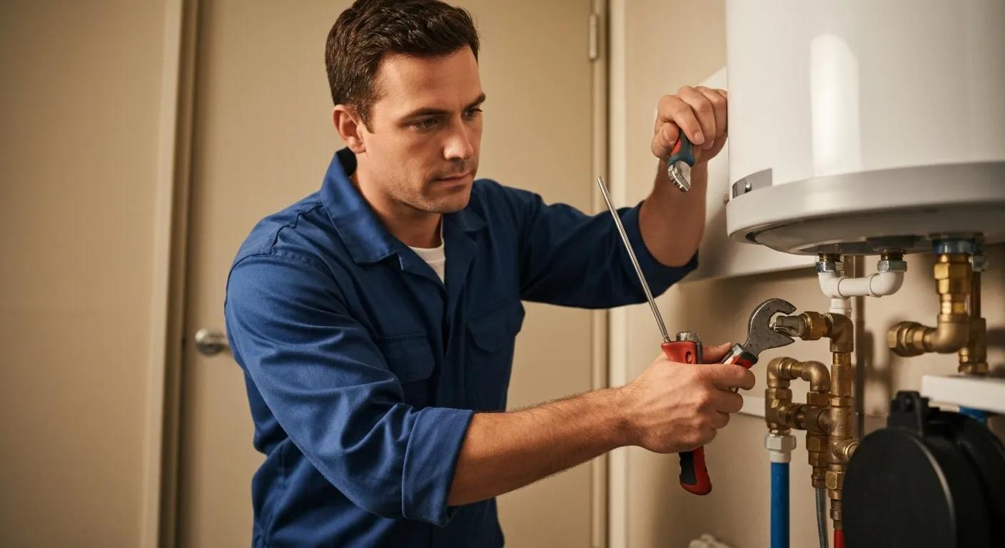 Plumber installing a new hot water system, highlighting expert plumbing installation services